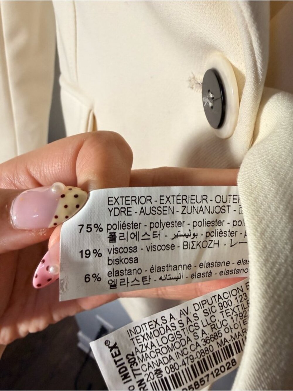 ZARA Off-White Single-Button Tailored Blazer size S - Picture 9 of 9